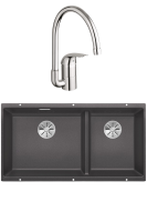 Комплект Мойка Blanco Subline 480/320-U темная скала + Смеситель Grohe Euroeco