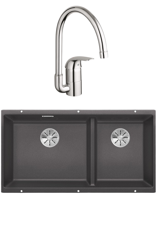 Комплект Мойка Blanco Subline 480/320-U темная скала + Смеситель Grohe Euroeco
