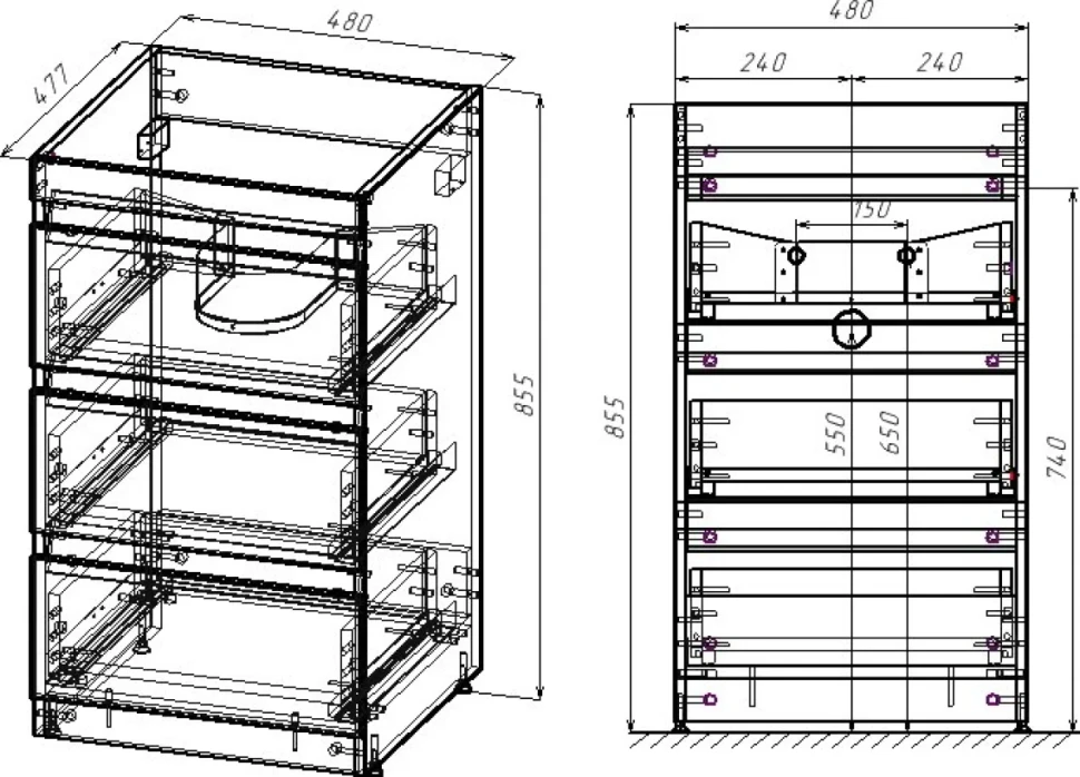 Тумба с раковиной Style Line Даллас 110 Люкс Plus R напольная, белая, 3 ящика