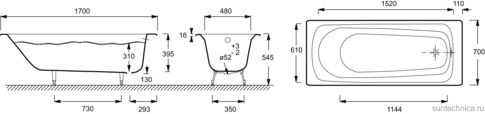 Чугунная ванна Jacob Delafon Melodie E2922-00 170x70 см, пристенная, белая