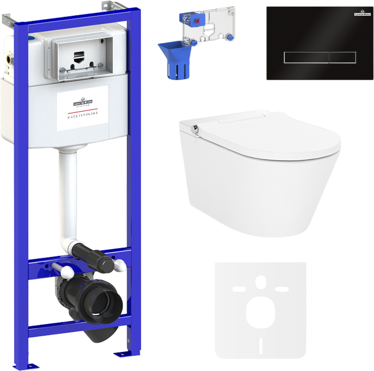 Комплект Lavinia Boho Унитаз подвесной Smart V-Clean 3359102R с микролифтом + Инсталляция RelFix 38010010 + Кнопка RelFix 3805003B + Дозатор RelFix 38040010