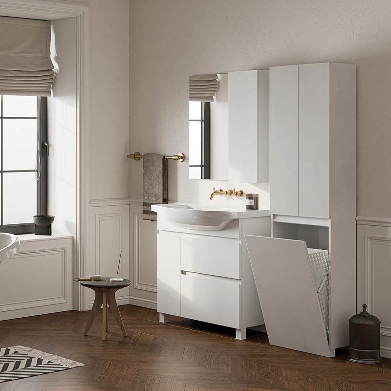 Шкаф-пенал для ванной Belux Неаполь 50 напольный, белый глянцевый