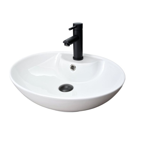 Накладная раковина GID Lago N9005 51 глянцевая белая, овальная, фаянс, с 1 отверстием под смеситель