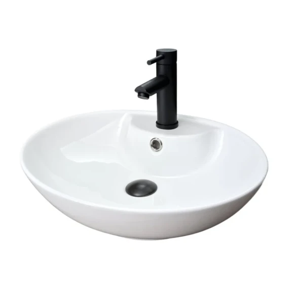 Накладная раковина GID Lago N9005 51 глянцевая белая, овальная, фаянс, с 1 отверстием под смеситель