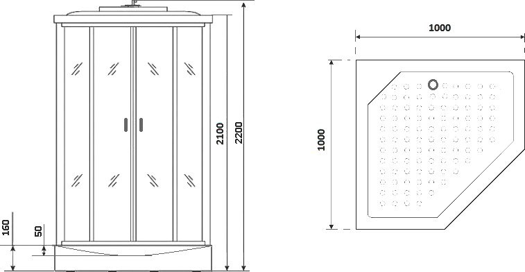 Душевая кабина Niagara Premium NG-6902-01D BLACK 100х100х220 черная, с низким поддоном