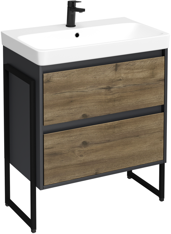 Тумба с раковиной STWORKI Кронборг 70 с опорами, со смесителем Кронборг S28010BK матовый черный