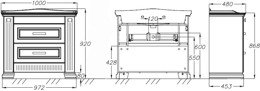 Тумба с раковиной Opadiris Оникс 100 золото