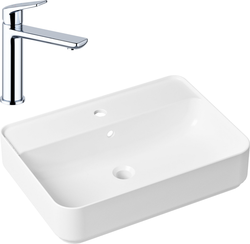 Комплект Накладная раковина Lavinia Boho Bathroom Sink Slim 33311008 + Смеситель Wellsee ICON! for life 182301000 хром