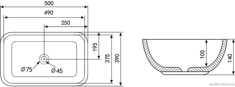 Накладная раковина Abber Rechteck AC2202MW 50 матовая белая, прямоугольная, фаянс