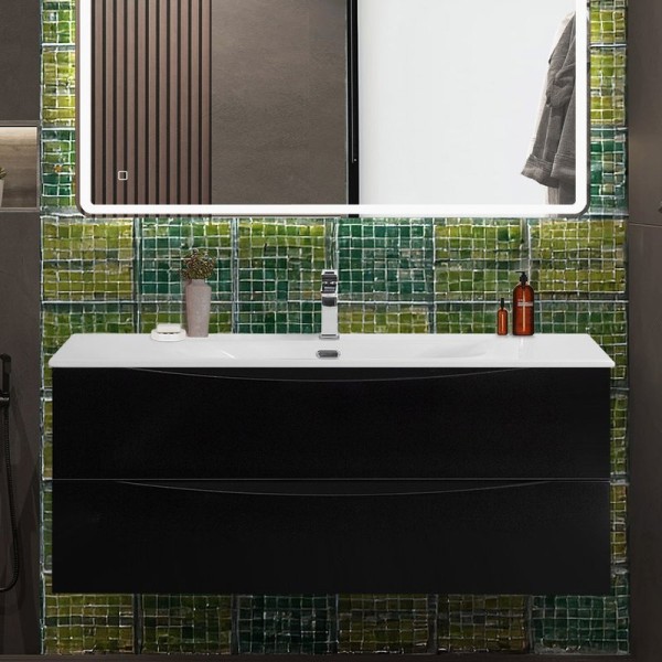 Тумба с раковиной BelBagno Marino-cer-n 120 подвесная, nero lucido