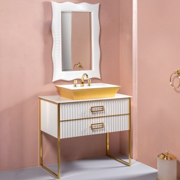 Мебель для ванной комнаты Armadi Art Monaco 100 со столешницей белая, золото