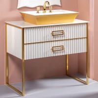 Мебель для ванной комнаты Armadi Art Monaco 100 со столешницей белая, золото