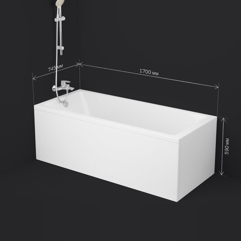 Акриловая ванна AM.PM Gem W93A 170x75 см, пристенная, белая, с каркасом, с экраном