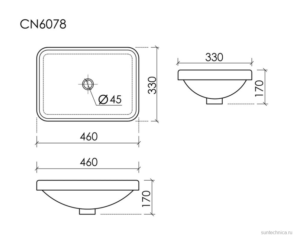 Раковина встраиваемая сверху Ceramicanova Element прямоугольная 460x330x170 мм с переливом цвет белый CN6078
