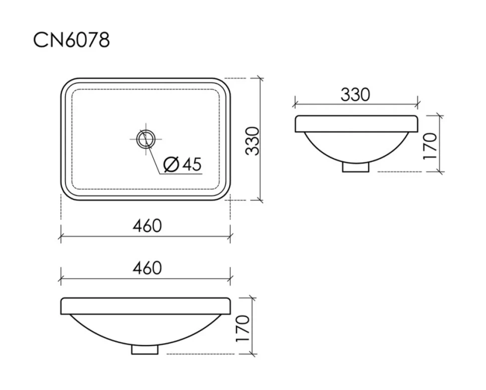 Раковина встраиваемая сверху Ceramicanova Element прямоугольная 460x330x170 мм с переливом цвет белый CN6078