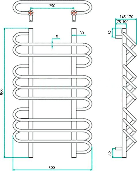 Полотенцесушитель водяной Grota Rivolo 50x90 хром полированный
