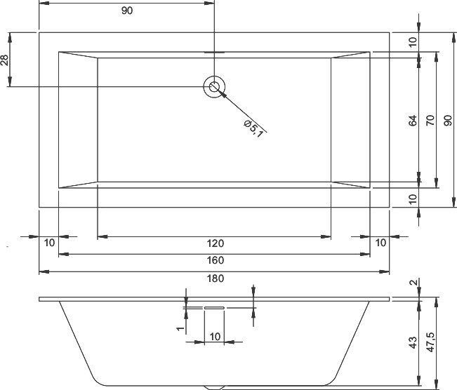 Акриловая ванна Riho Rething Cubic 180x90 см, встраиваемая, цвет европейский белый, с каркасом, со сливом-переливом