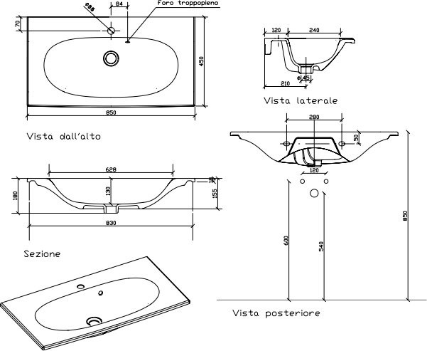 Мебельная раковина Galassia Ergo 85 накладная, белая, прямоугольная, фаянс