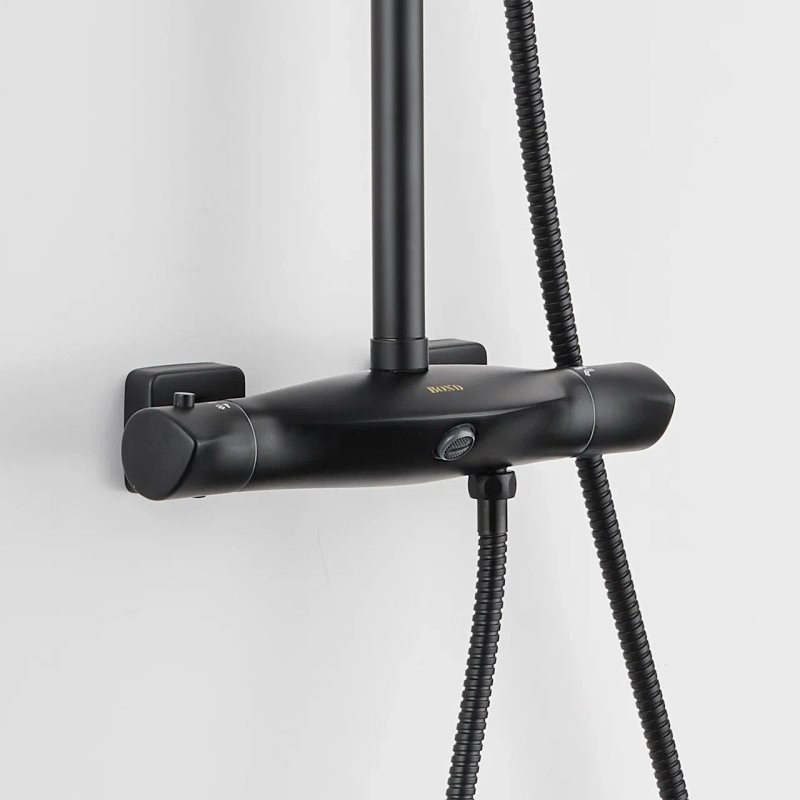 Душевая стойка BOND Cube B07-9488 с термостатом, матовая черная