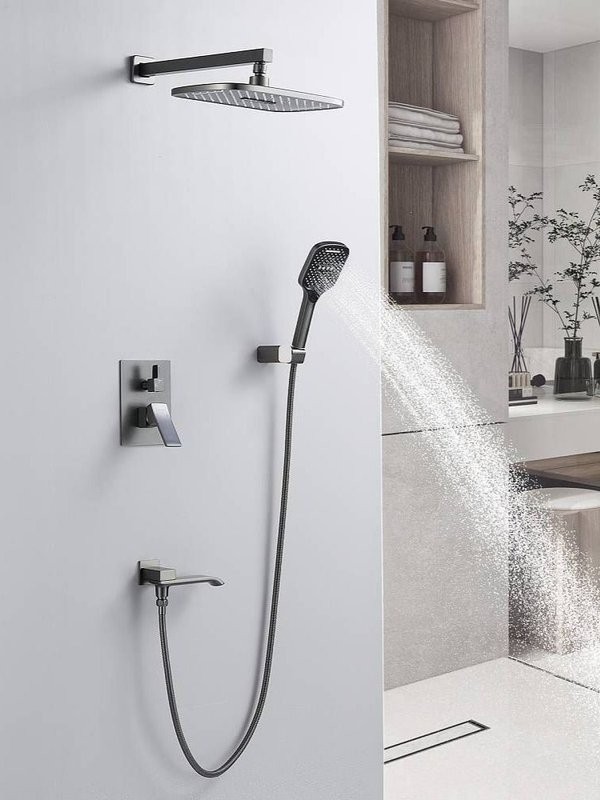 Душевая система встраиваемая Shevanik S4035T, оружейная сталь