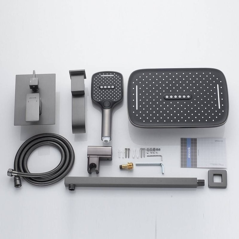 Душевая система встраиваемая Shevanik S4035T, оружейная сталь