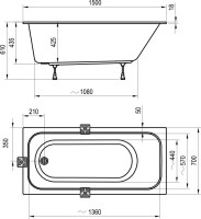 Акриловая ванна Ravak Chrome Slim 150x70 см, встраиваемая, белая, на ножках