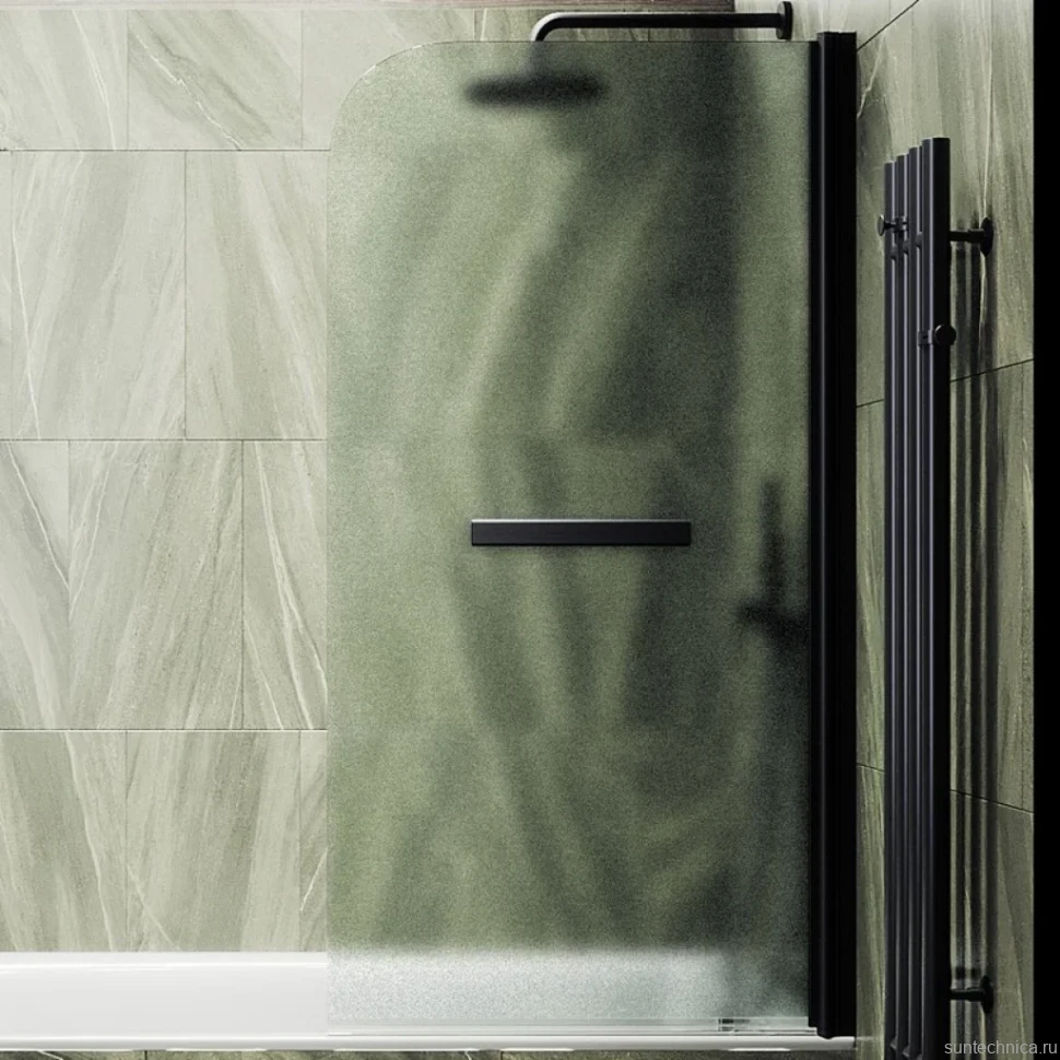 Шторка на ванну Maybahglass MGV-787-6 70x140, профиль черный, стекло сатин