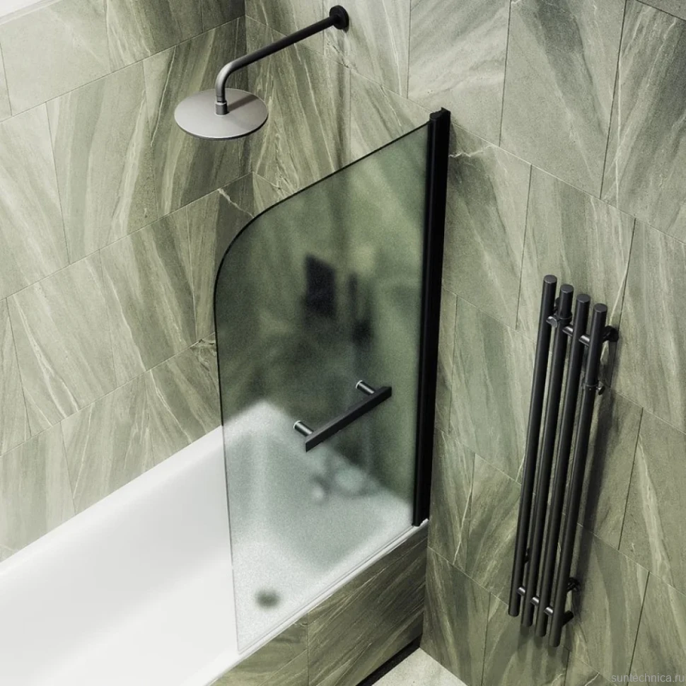 Шторка на ванну Maybahglass MGV-787-6 70x140, профиль черный, стекло сатин