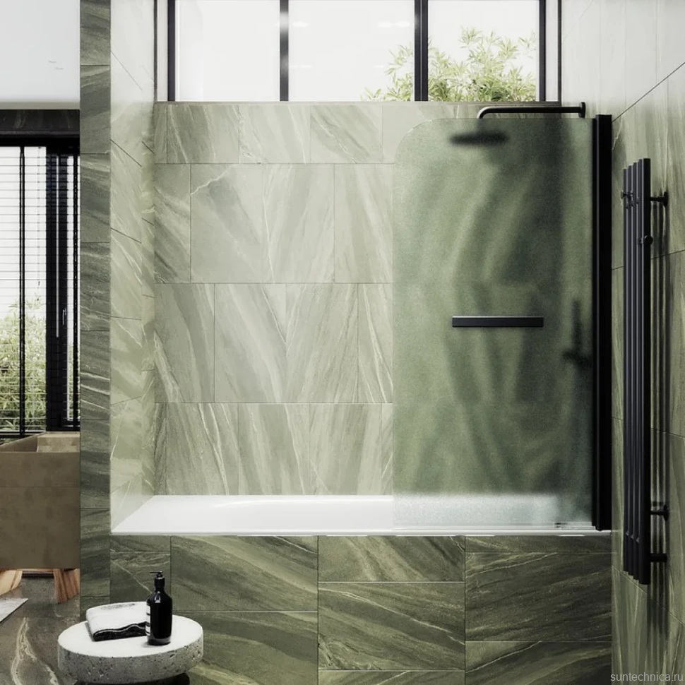 Шторка на ванну Maybahglass MGV-787-6 70x140, профиль черный, стекло сатин