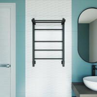 Полотенцесушитель электрический Grota Alto 530х800 RAL9005 EL 80x55 см, подключение справа, слева, скрытое подключение справа, матовый черный, лесенка, из стали, с полкой