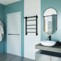 Полотенцесушитель электрический Grota Alto 530х800 RAL9005 EL 80x55 см, подключение справа, слева, скрытое подключение справа, матовый черный, лесенка, из стали, с полкой