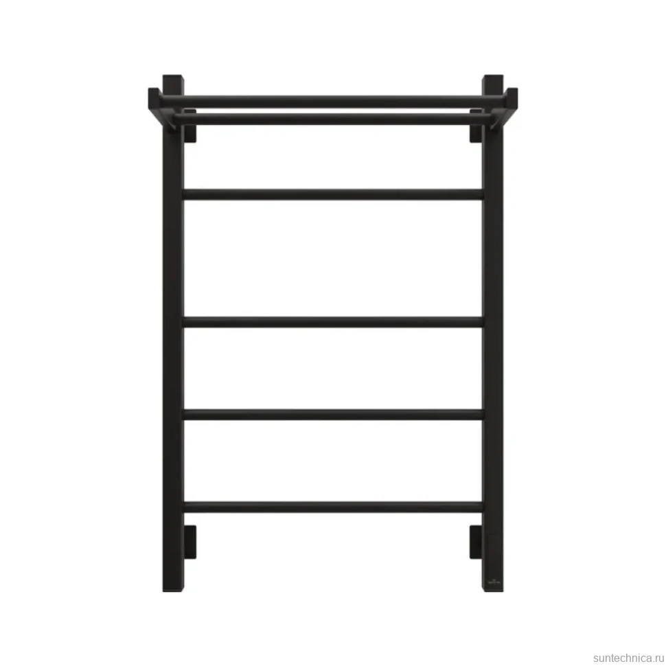 Полотенцесушитель электрический Grota Alto 530х800 RAL9005 EL 80x55 см, подключение справа, слева, скрытое подключение справа, матовый черный, лесенка, из стали, с полкой