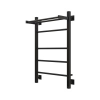 Полотенцесушитель электрический Grota Alto 530х800 RAL9005 EL 80x55 см, подключение справа, слева, скрытое подключение справа, матовый черный, лесенка, из стали, с полкой