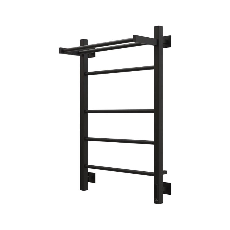 Полотенцесушитель электрический Grota Alto 530х800 RAL9005 EL 80x55 см, подключение справа, слева, скрытое подключение справа, матовый черный, лесенка, из стали, с полкой