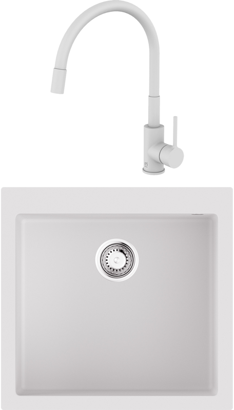 Комплект Мойка Omoikiri Bosen 57A-WH белая + Смеситель Milardo Meal M01WT0FM05 белый матовый, с гибким изливом