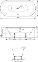 Стальная ванна Bette Lux Oval 190x90 см, встраиваемая, черная матовая, овальная, на ножках, с самоочищающимся покрытием, с шумоизоляцией