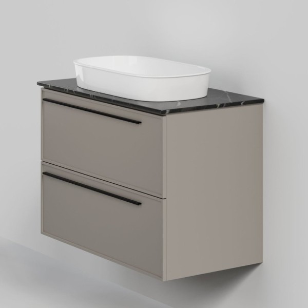 Тумба под раковину со столешницей La Fenice Elba Twin 90 подвесная, cappuccino, бежевая матовая, столешница черный мрамор