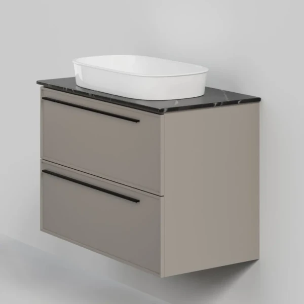 Тумба под раковину со столешницей La Fenice Elba Twin 90 подвесная, cappuccino, бежевая матовая, столешница черный мрамор