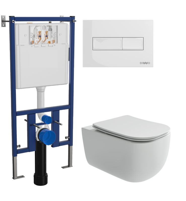 Комплект Унитаз подвесной Ceramicanova Noel + Инсталляция DIWO + Кнопка 7320 белая