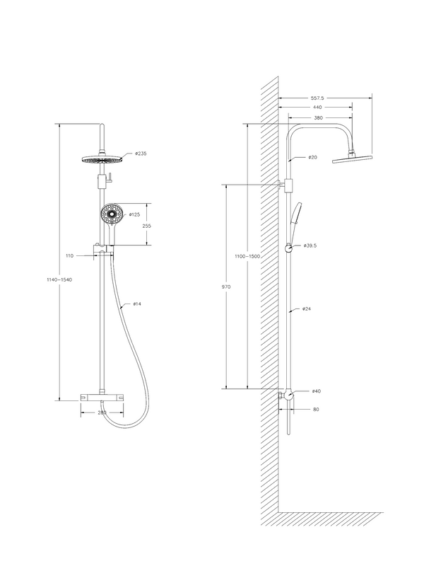 Душевая стойка BOND Circle B12-8277 с термостатом, оружейная сталь