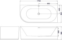 Акриловая ванна Esbano Bagama правая 170x80 см, правая, пристенная, белая, на ножках, со сливом-переливом, с донным клапаном