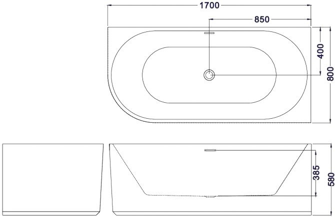 Акриловая ванна Esbano Bagama правая 170x80 см, правая, пристенная, белая, на ножках, со сливом-переливом, с донным клапаном