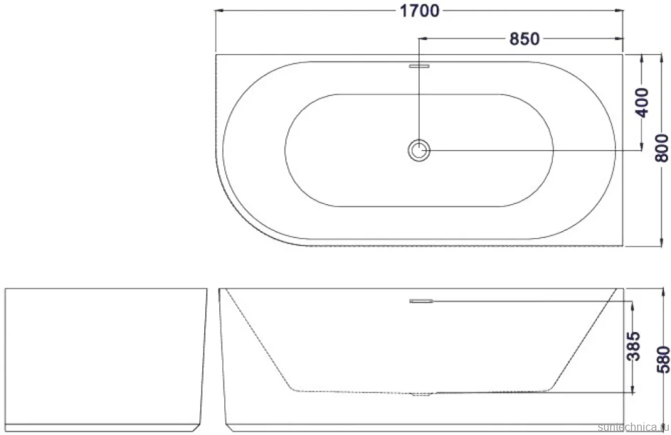 Акриловая ванна Esbano Bagama правая 170x80 см, правая, пристенная, белая, на ножках, со сливом-переливом, с донным клапаном