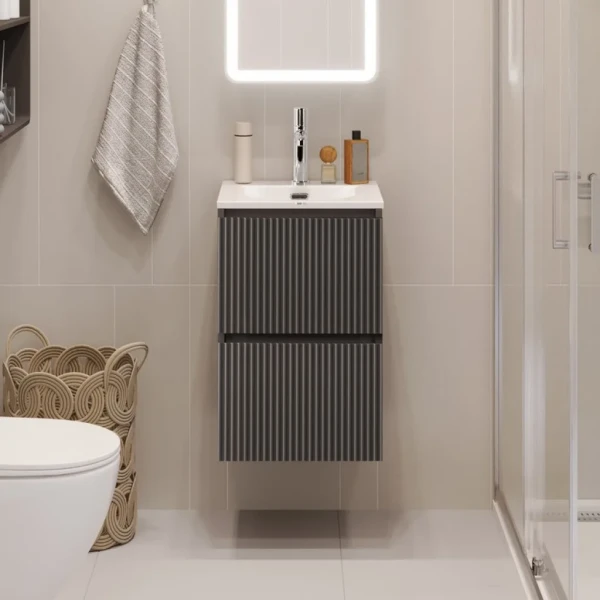 Тумба с раковиной BelBagno Uno-mini 40 подвесная, 2 ящика, матовая темно-серая
