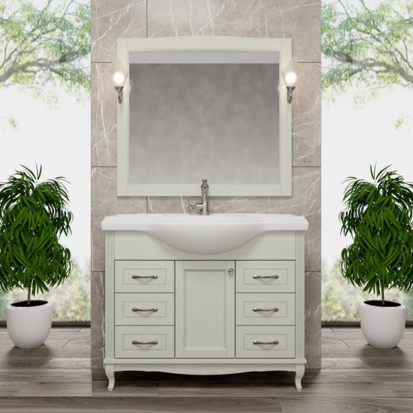 Мебель для ванной комнаты ValenHouse Эллина 105 слоновая кость, 6 ящиков, 1 дверца, ручки хром