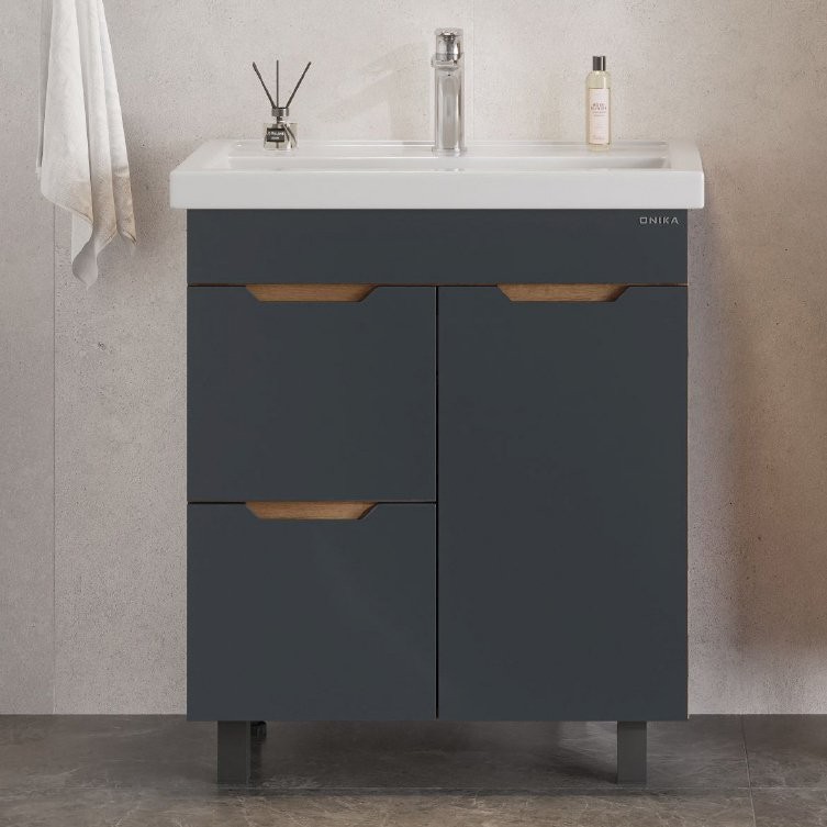 Тумба под раковину без столешницы Onika Айленд 70 напольная, графит, дуб крафт золотой