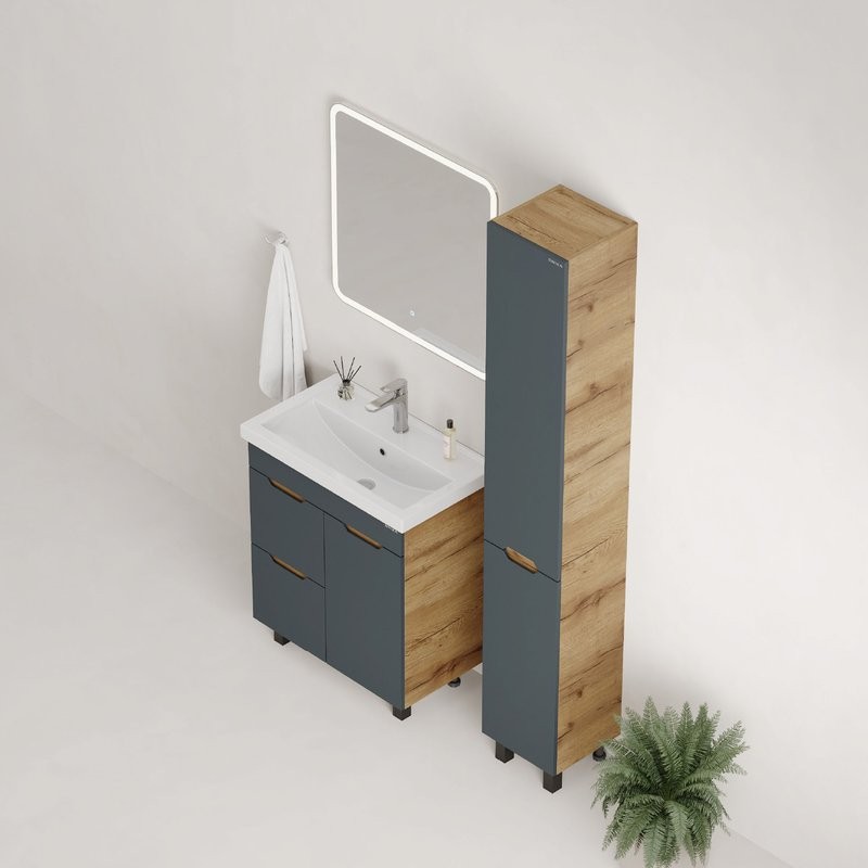 Тумба под раковину без столешницы Onika Айленд 70 напольная, графит, дуб крафт золотой