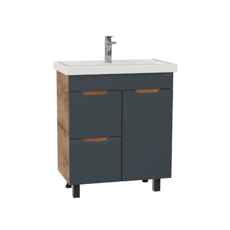 Тумба под раковину без столешницы Onika Айленд 70 напольная, графит, дуб крафт золотой