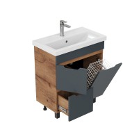 Тумба под раковину без столешницы Onika Айленд 70 напольная, графит, дуб крафт золотой