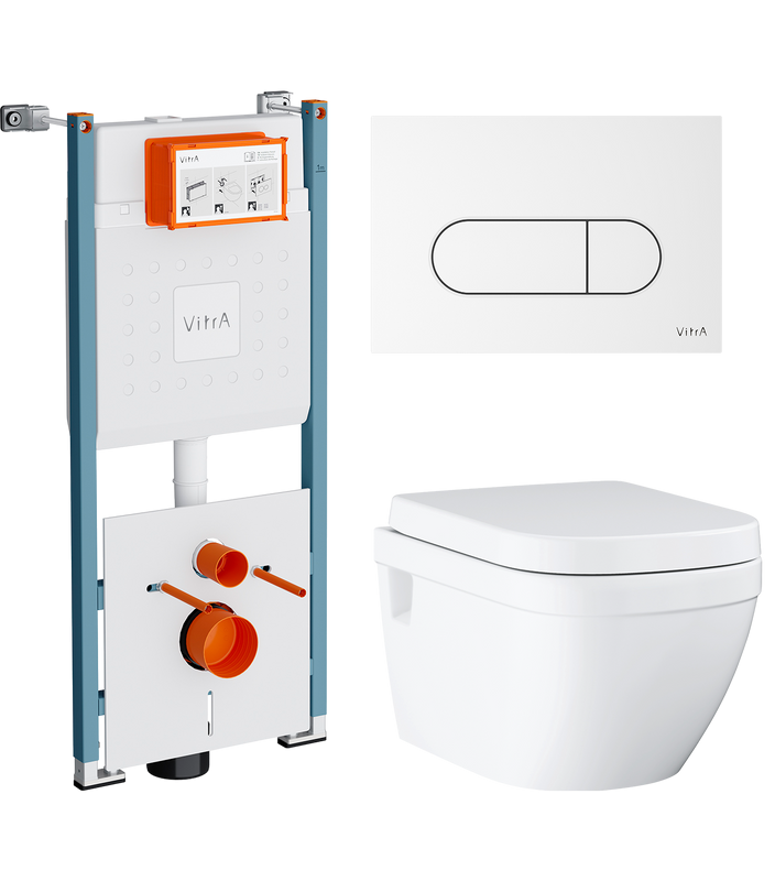 Комплект Унитаз подвесной Grohe Euro Ceramic 39703000 безободковый + Инсталляция VitrA V-Fix Core 732-5800-01PV + Кнопка Root Round 740-2200 белая глянцевая